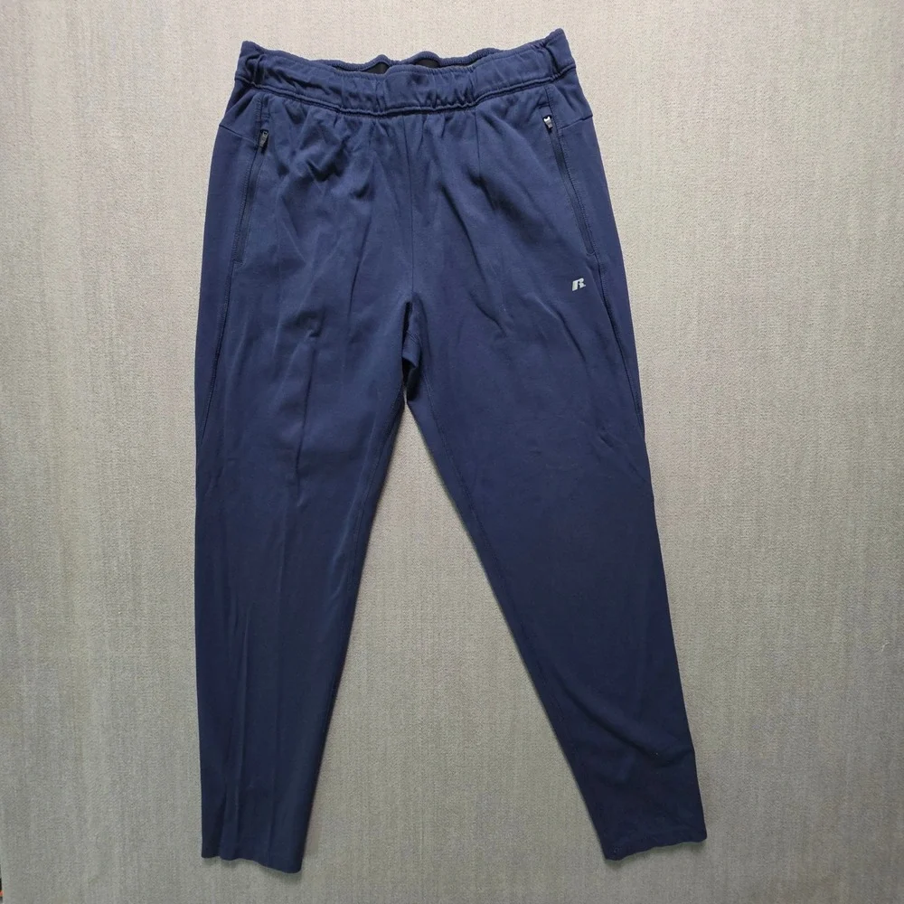 Russell Athletic Joggers Mens Large Navy Blue Zipper Pockets Performance Pants